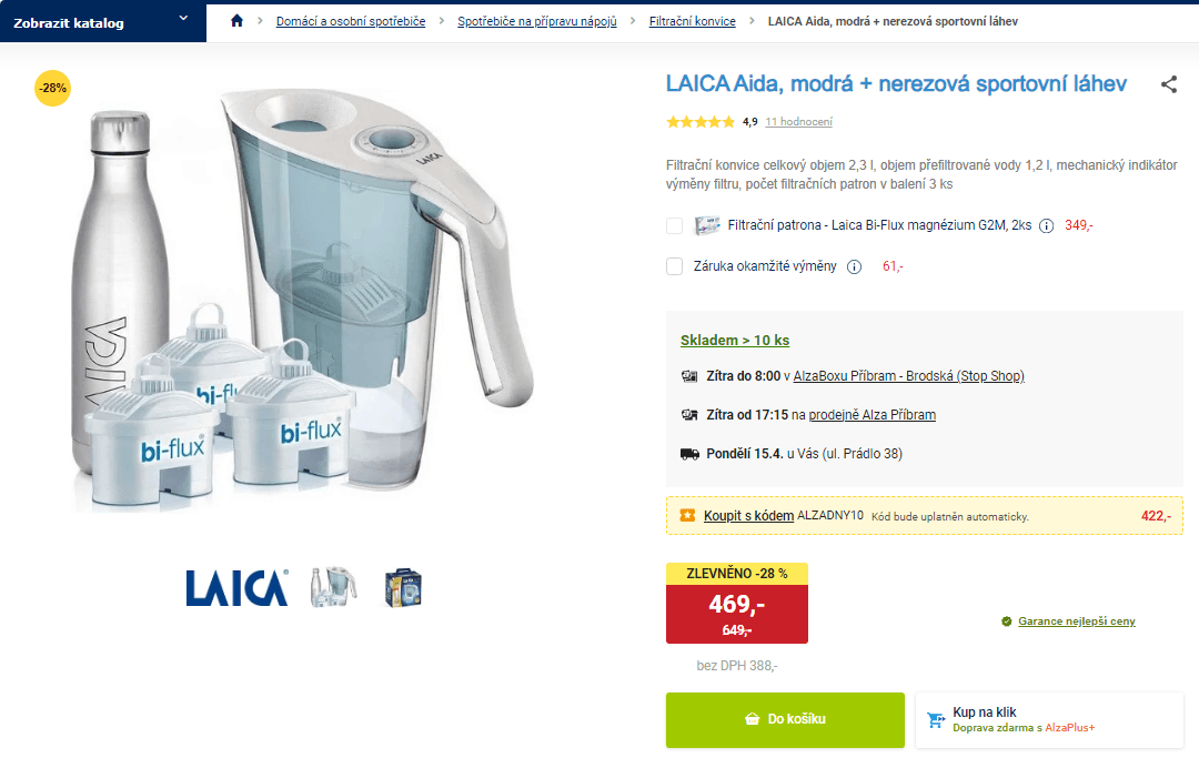Filtrační konvice Laica Aida + lahev + 3 patrony