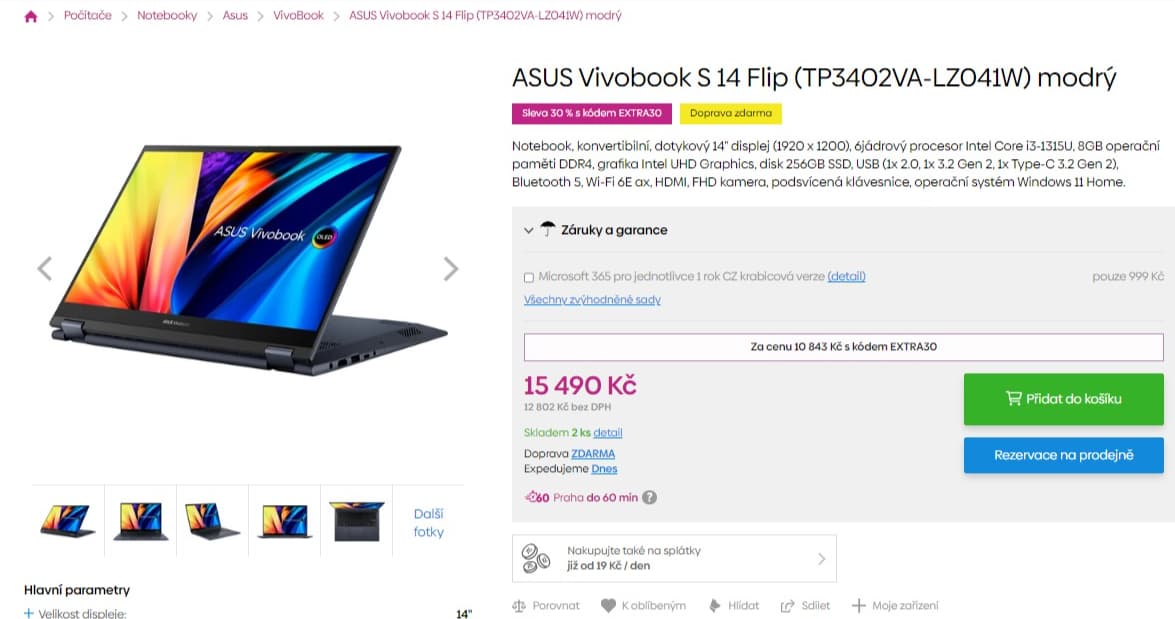 Ntb Asus 4,5GHz, 8GB RAM, dotyk 14", SSD