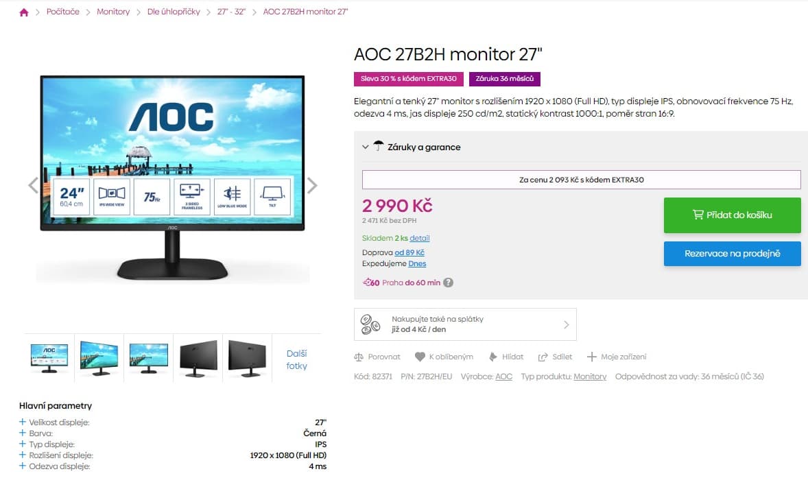 PC monitor AOC 27"