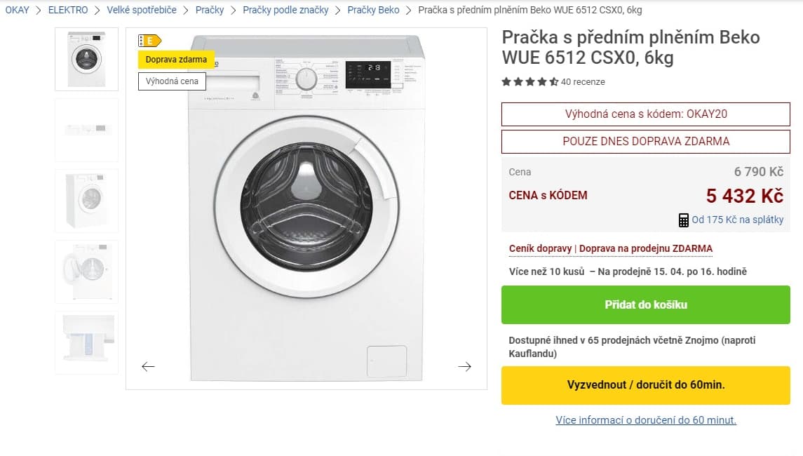 Pračka Beko, 6kg, 1000 ot., A+++, 44cm