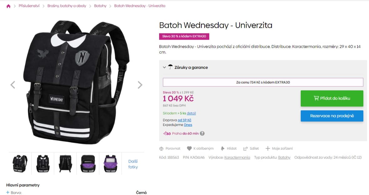 Batoh Wednesday Univerzita 40x29cm