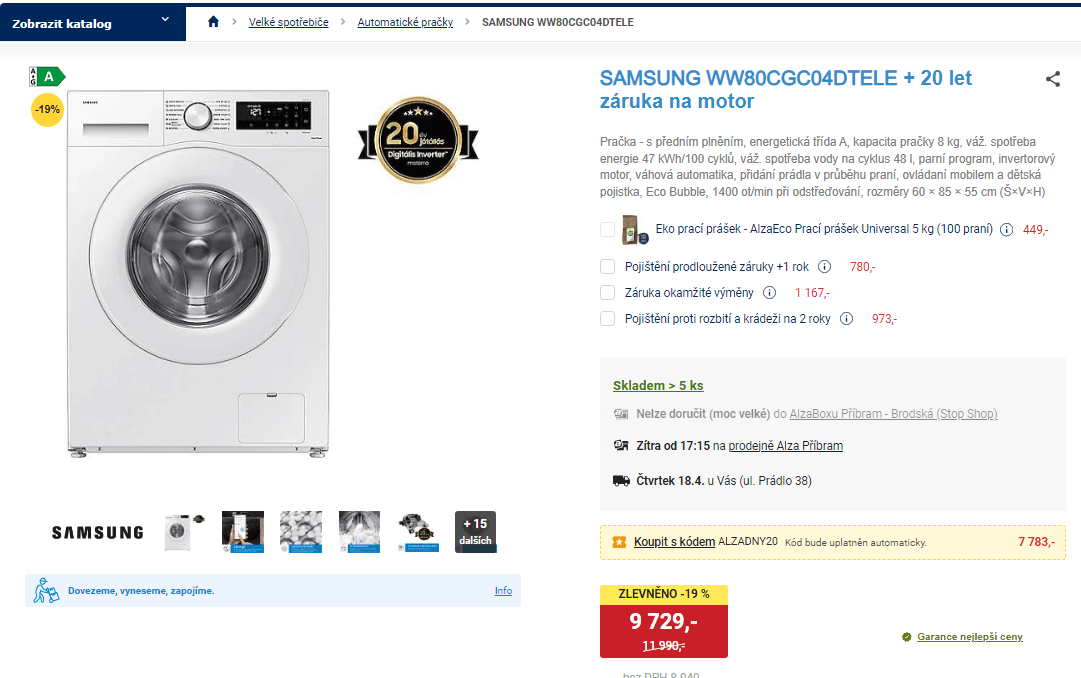 Pračka Samsung, A, 8 kg, 1400 ot/min
