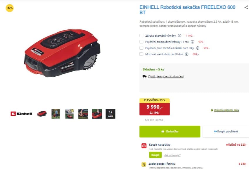 Robotická sekačka Einhell, baterie, 600m