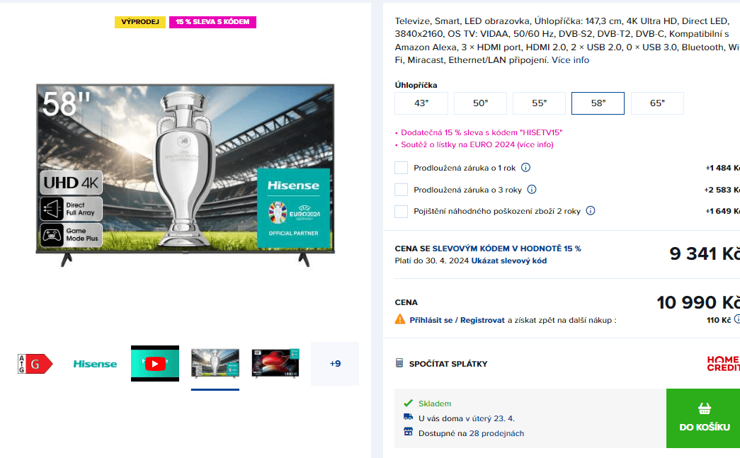 4K, smart TV, HDR, 147cm, Hisense