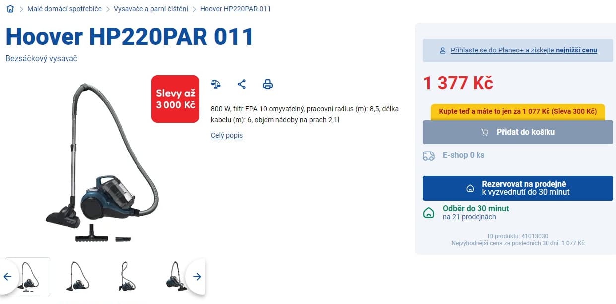 Bezsáčkový vysavač Hoover, cyklón