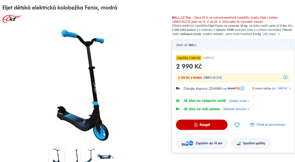 Dětská el. koloběžka Eljet Fenix, 10 km/h