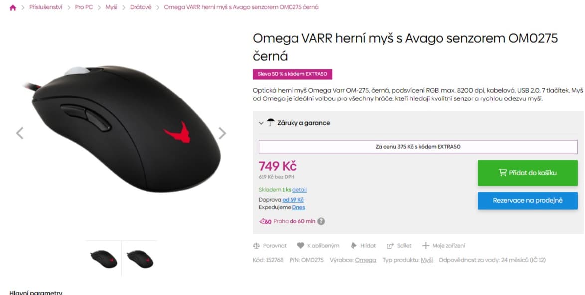 Herní myš Omega VARR, RGB