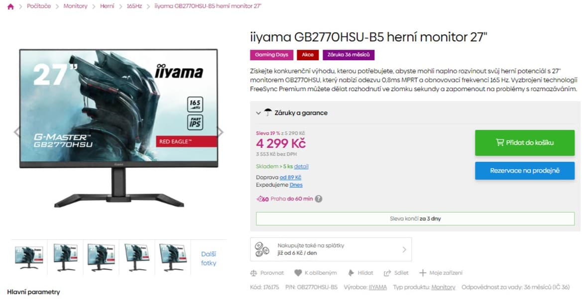 Full HD herní PC monitor iiyama 27", repro