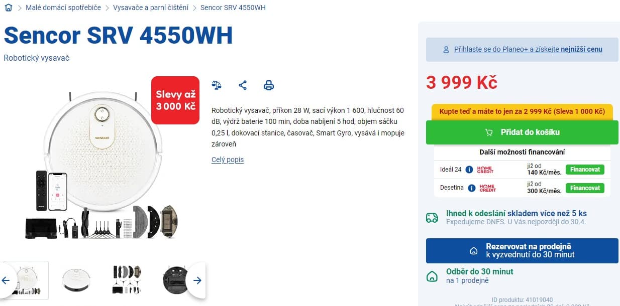 Robotický vysavač s mopem Sencor 7,5cm