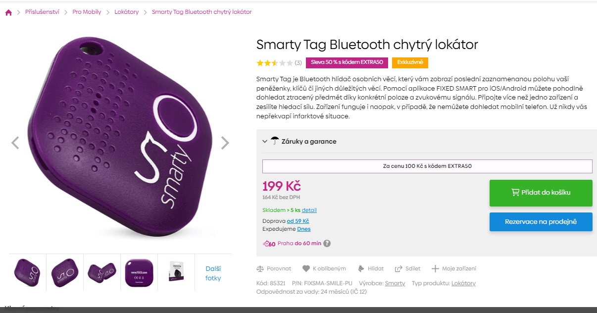 Tag Bluetooth chytrý lokátor, Android/iOS