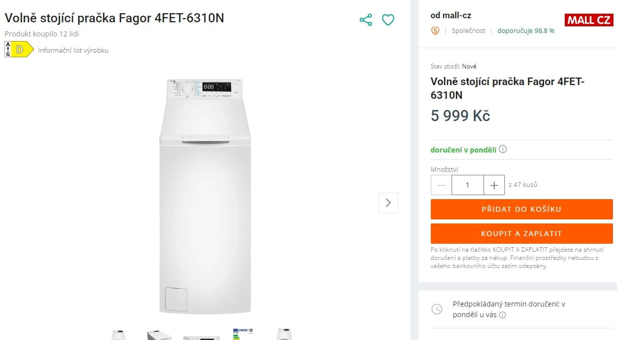 Pračka Fagor 6kg, 1000ot., pára
