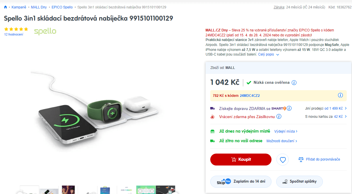 Bezdrátová nabíječka Spello 3v1