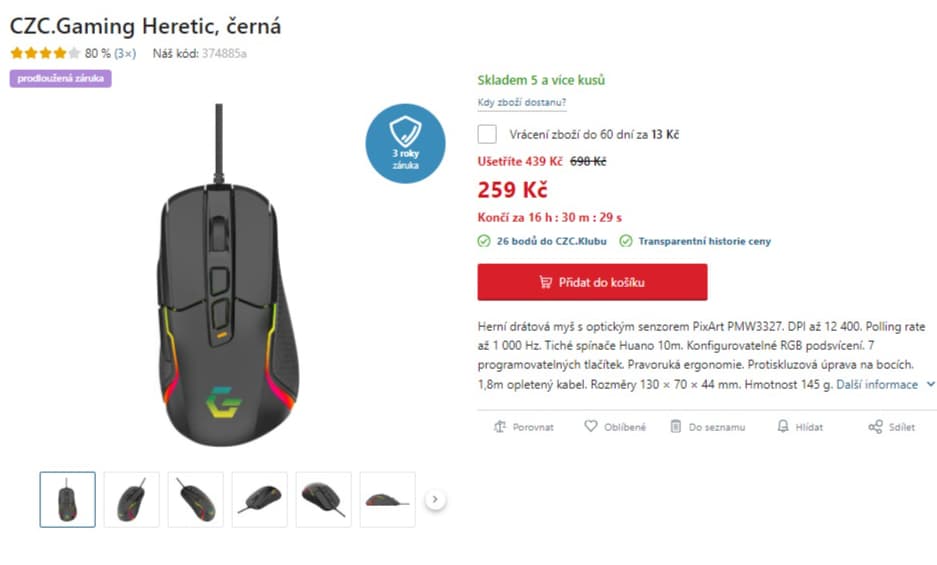 Herní myš CZC.Gaming Heretic RGB, USB