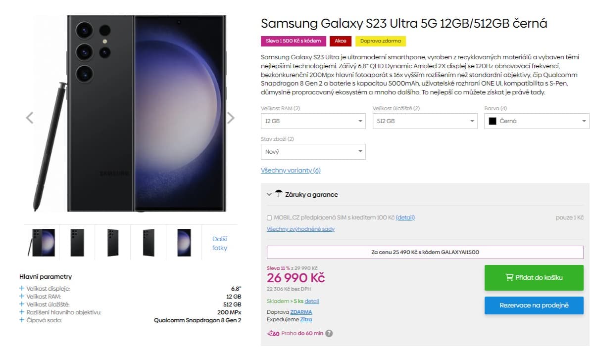Samsung S23 Ultra 8x 3,36GHz, 12GB RAM, 6,8"