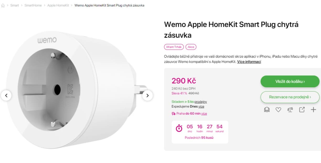 Chytrá zásuvka Belkin WeMo, jen Apple