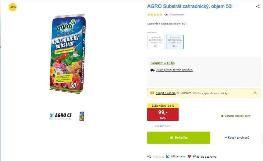 Zahradnický substrát 50 litrů Agro 