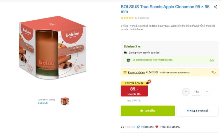 Vonná svíčka ve skle BOLSIUS 45 hod