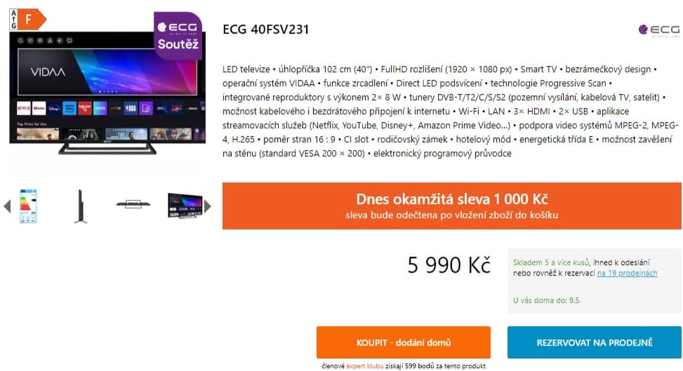 Full HD Smart TV, T2, Wifi, 102cm, ECG