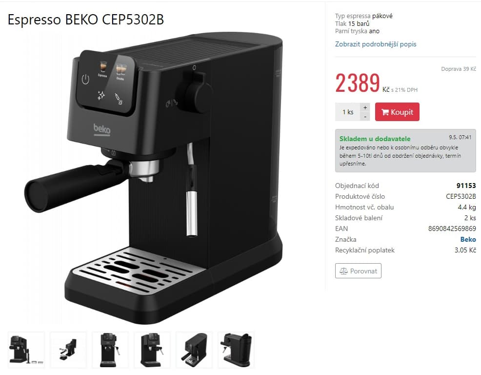Pákový kávovar Beko