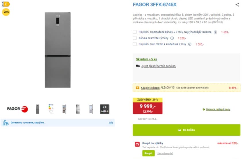 Lednice Fagor, total no frost, 186cm
