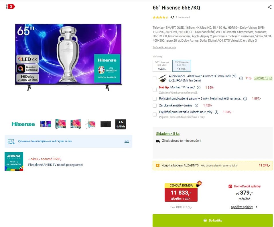 4K Smart TV, Atmos, 165cm, Hisense