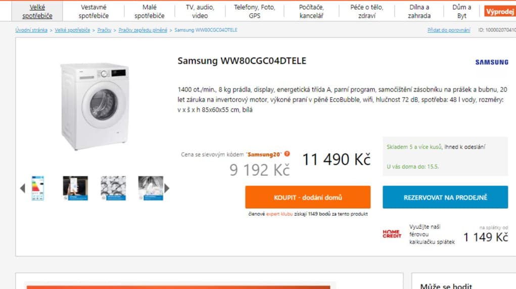 Pračka Samsung, A, 8 kg, 1400 ot/min