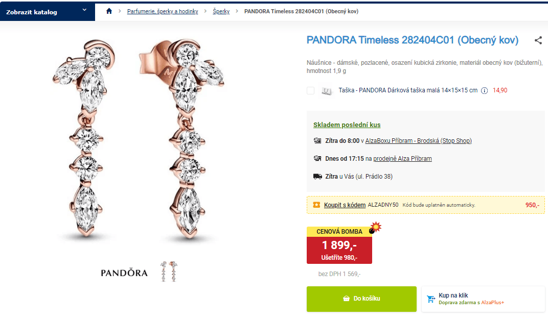Pozlacené náušnice Pandora