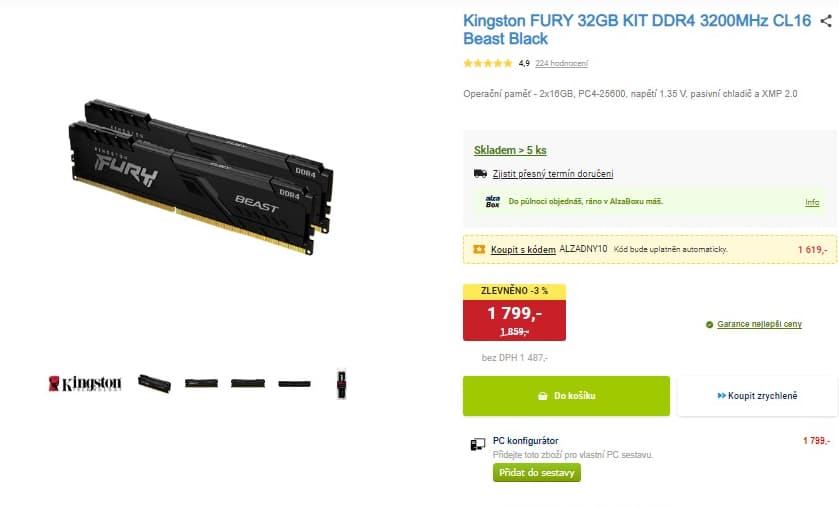 Operační paměť RAM Kingston 2x16GB / 32GB