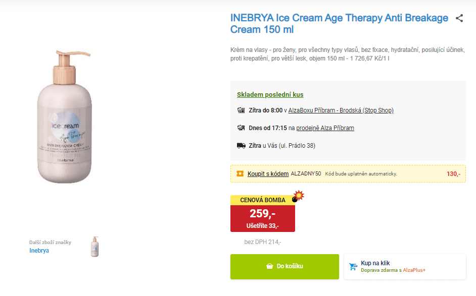 Krém na vlasy Inebrya bezoplachový 150 ml