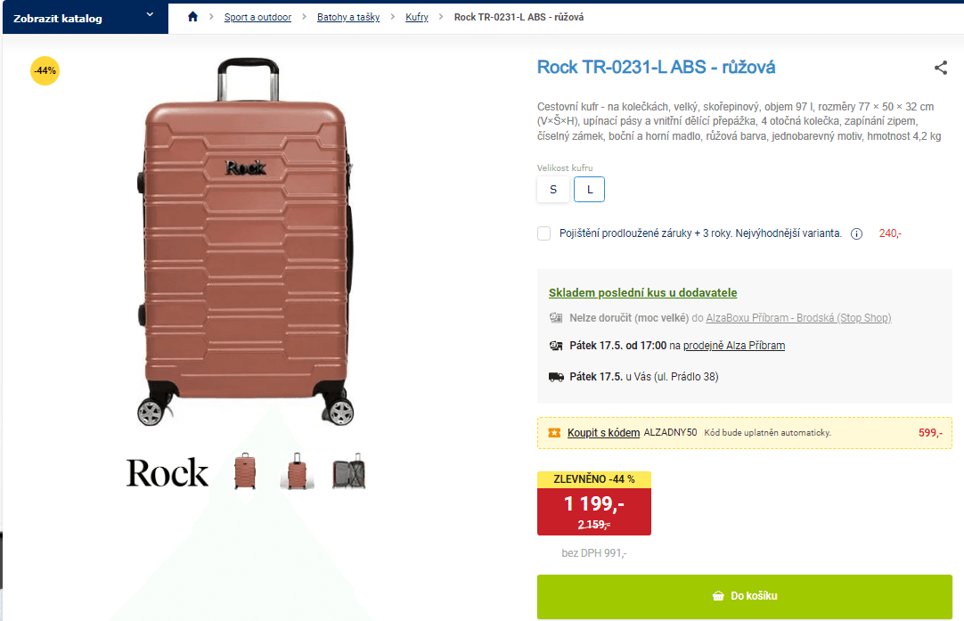 Cestovní kufr Rock, 97 litrů, ABS