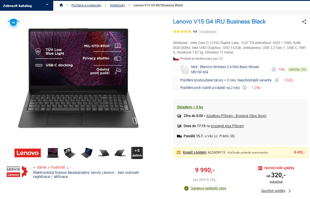 Lenovo i3 4,5GHz, 8GB RAM, SSD, 15,6"