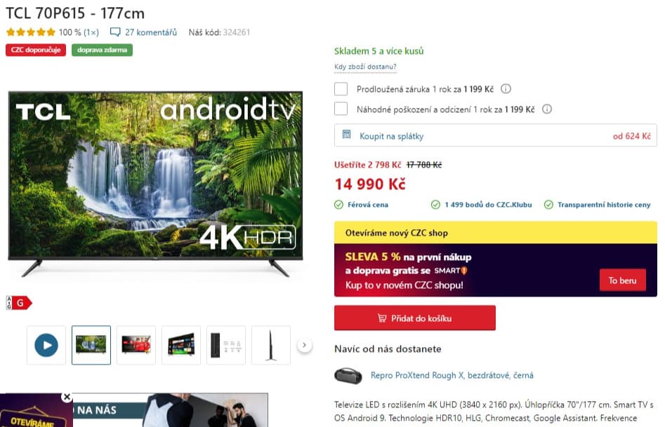 4K Smart, Android TV, 178cm, TCL