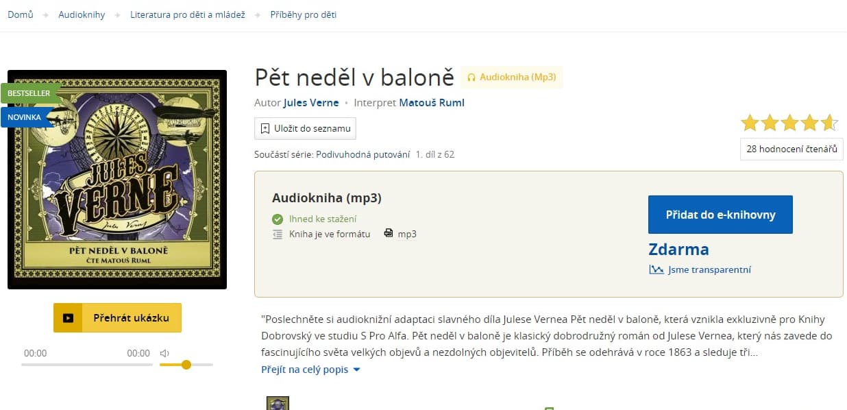 Audiokniha ZDARMA - Pět neděl v baloně