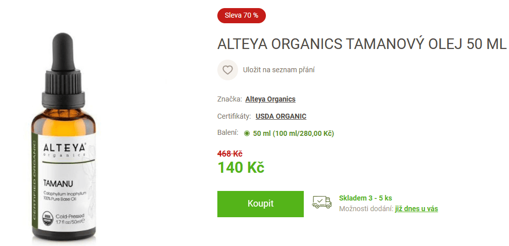 Tamanový olej Alteya 100% Bio 50 ml