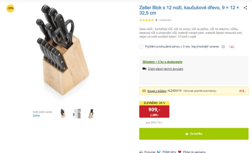 Sada 12 nožů Zeller + blok z kaučuku