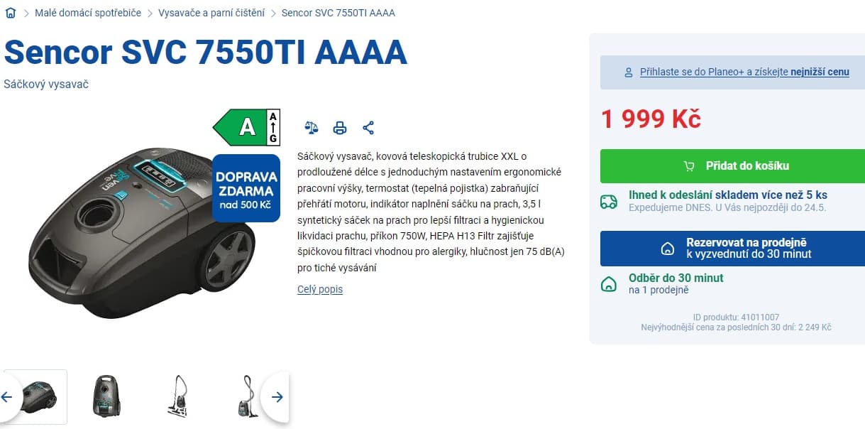 Sáčkový vysavač Sencor hepa