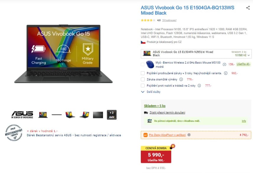 Asus 3,4GHz, 4GB RAM, 15,6", 1,63kg