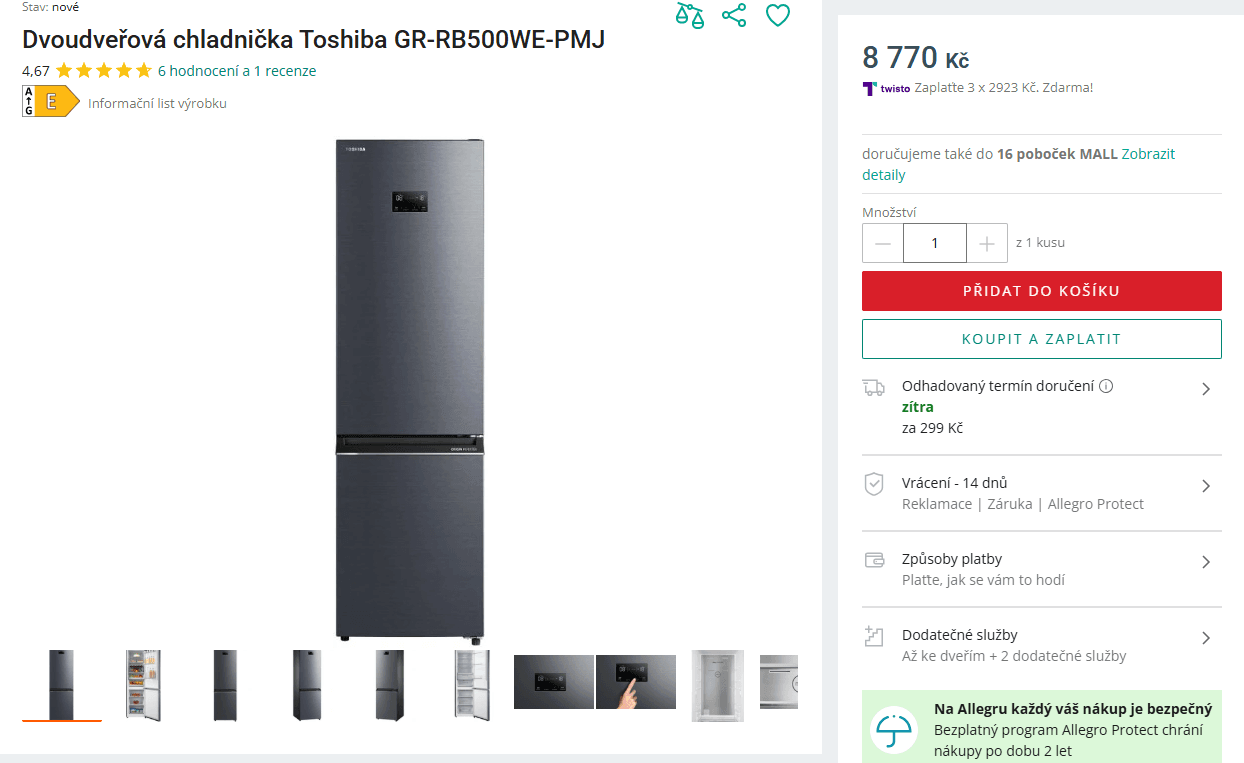 Lednice Toshiba dual, technologie, 205cm