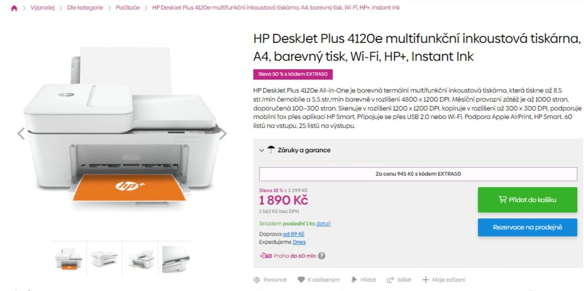 Multifunkce ink., barva, Wifi, HP