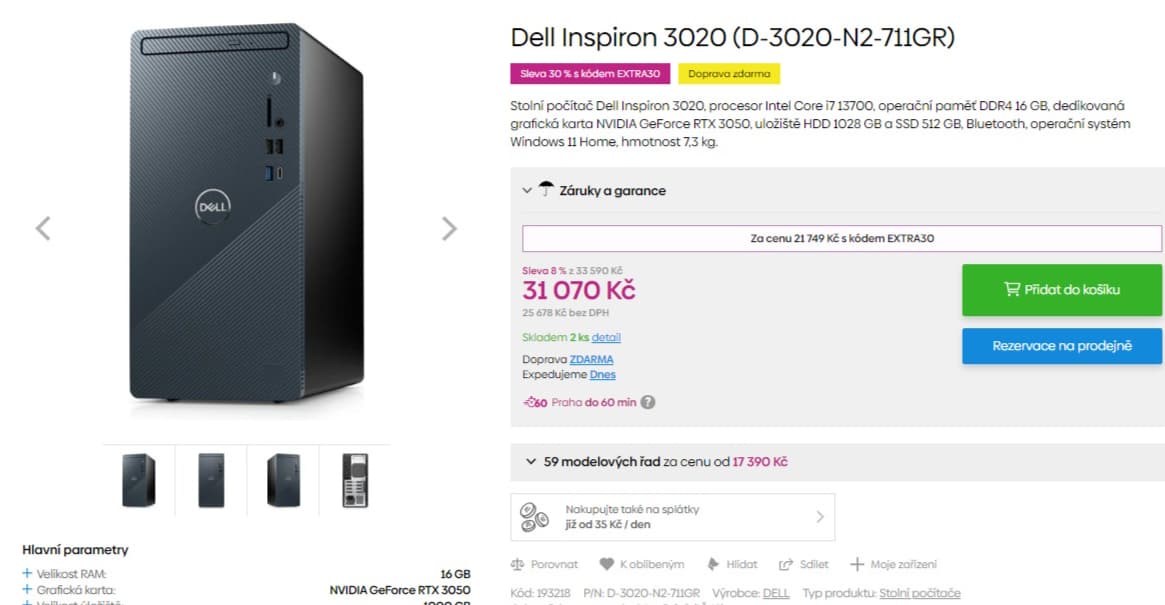 Herní PC Dell 5,2GHz, 16GB RAM, Nvidia 8GB