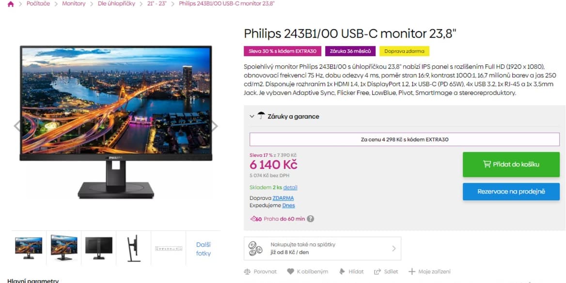 PC monitor Philips, 24" full HD, repro