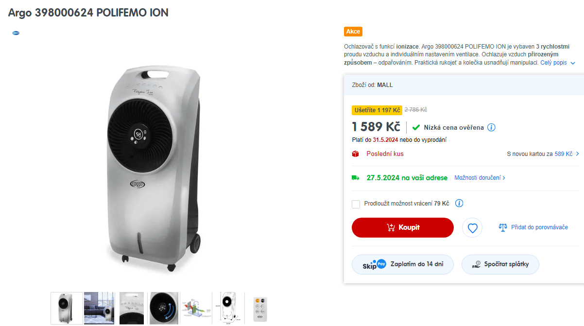 Ochlazovač vzduchu Argo s funkcí ionizace
