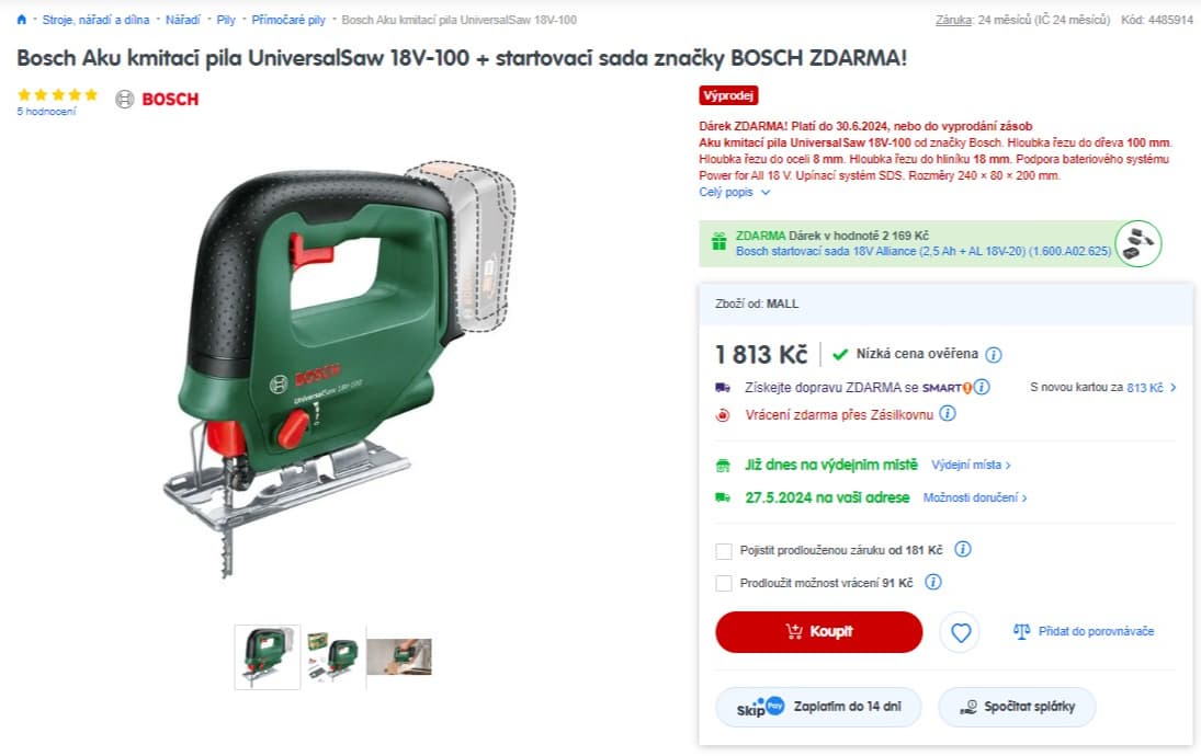Aku kmitací pila Bosch + baterka a nabíječka