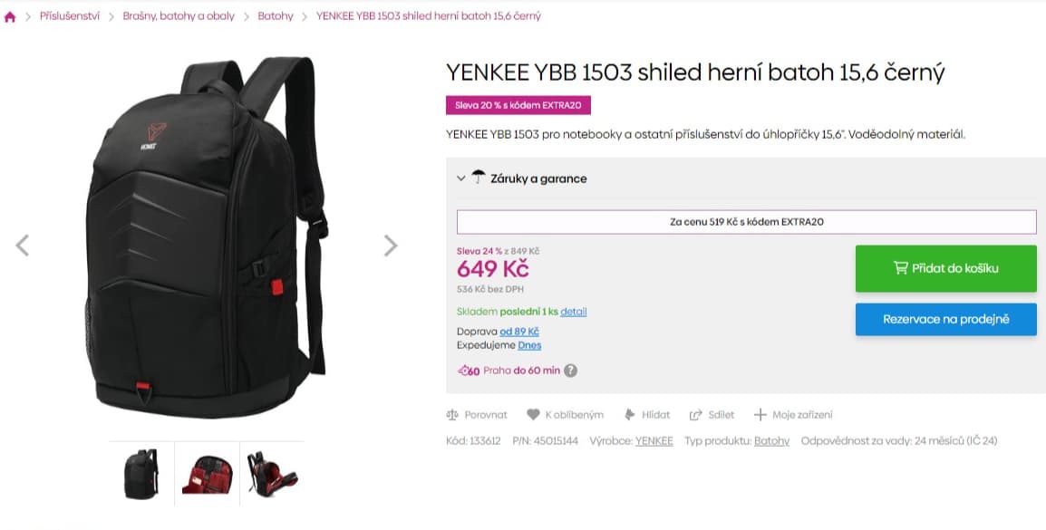 Batoh Yenkee Shield, 15,6"