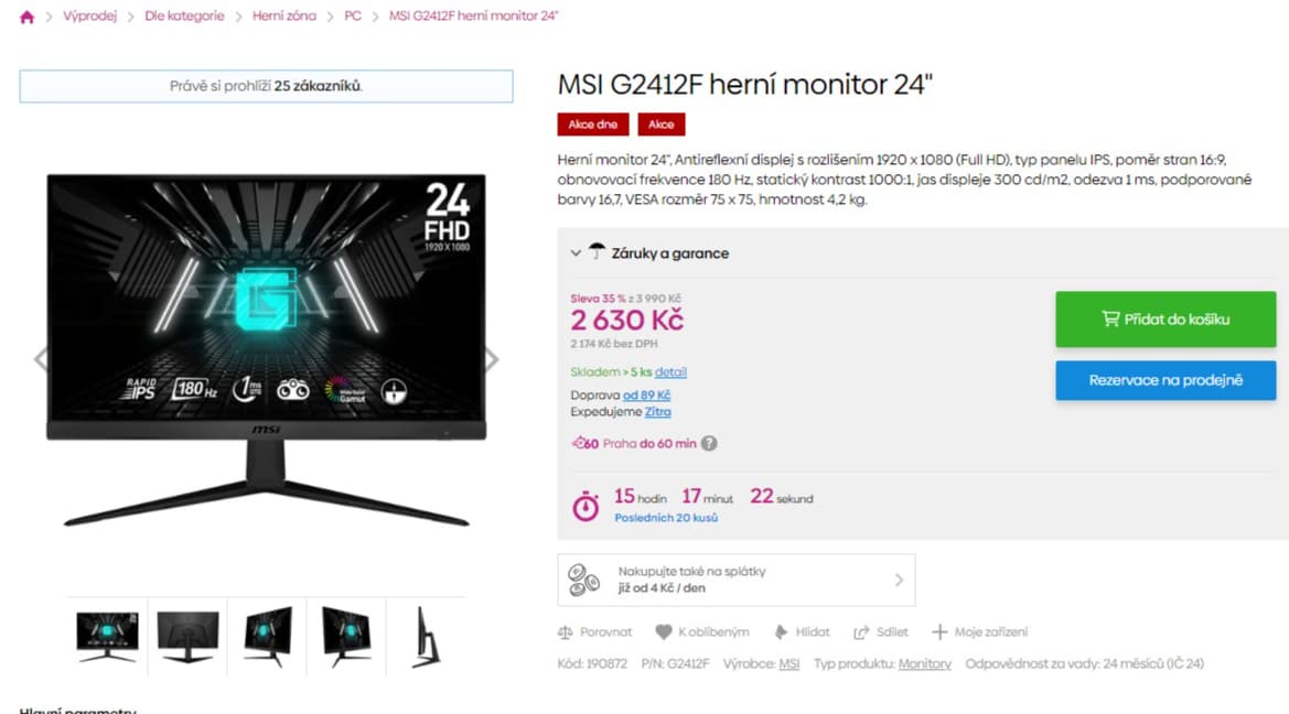 Herní PC monitor MSI 24", full HD