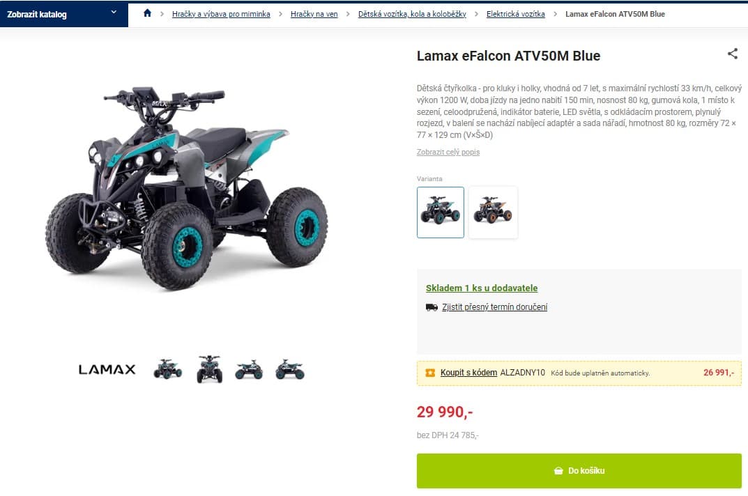 Dětská čtyřkolka Lamax, 1200 W, až 33 km/h