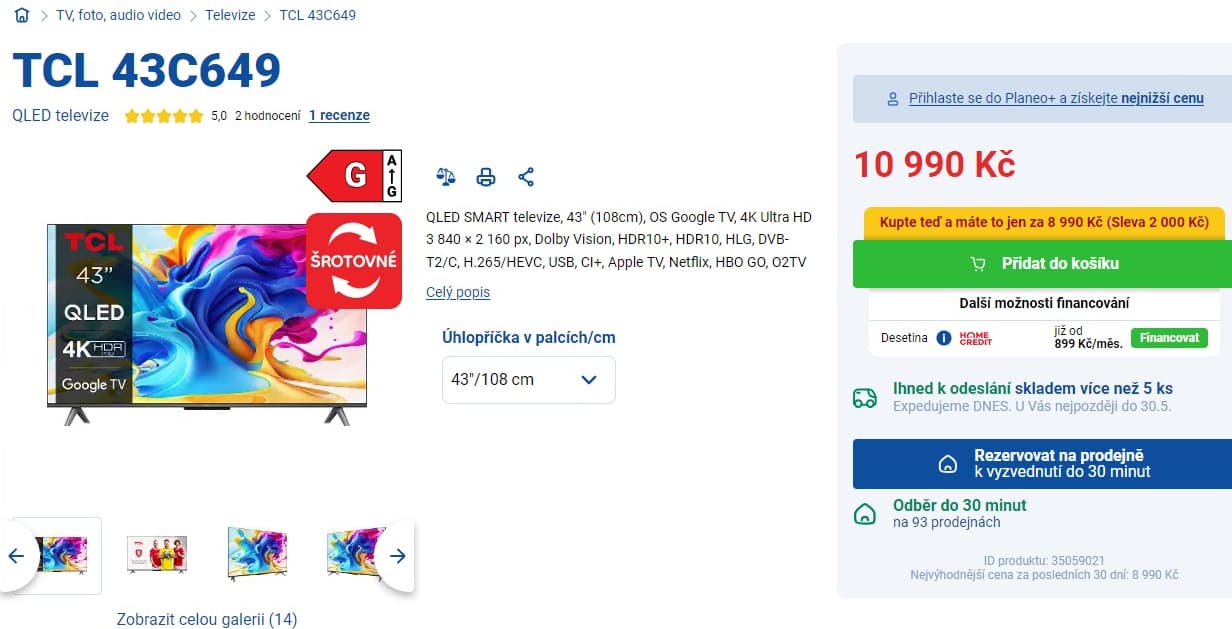 4K Google TV, Atmos, 108cm, TCL