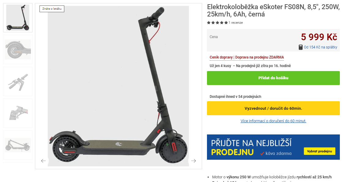 Elektrokoloběžka eSkoter, 8,5", 250W, 25km/h