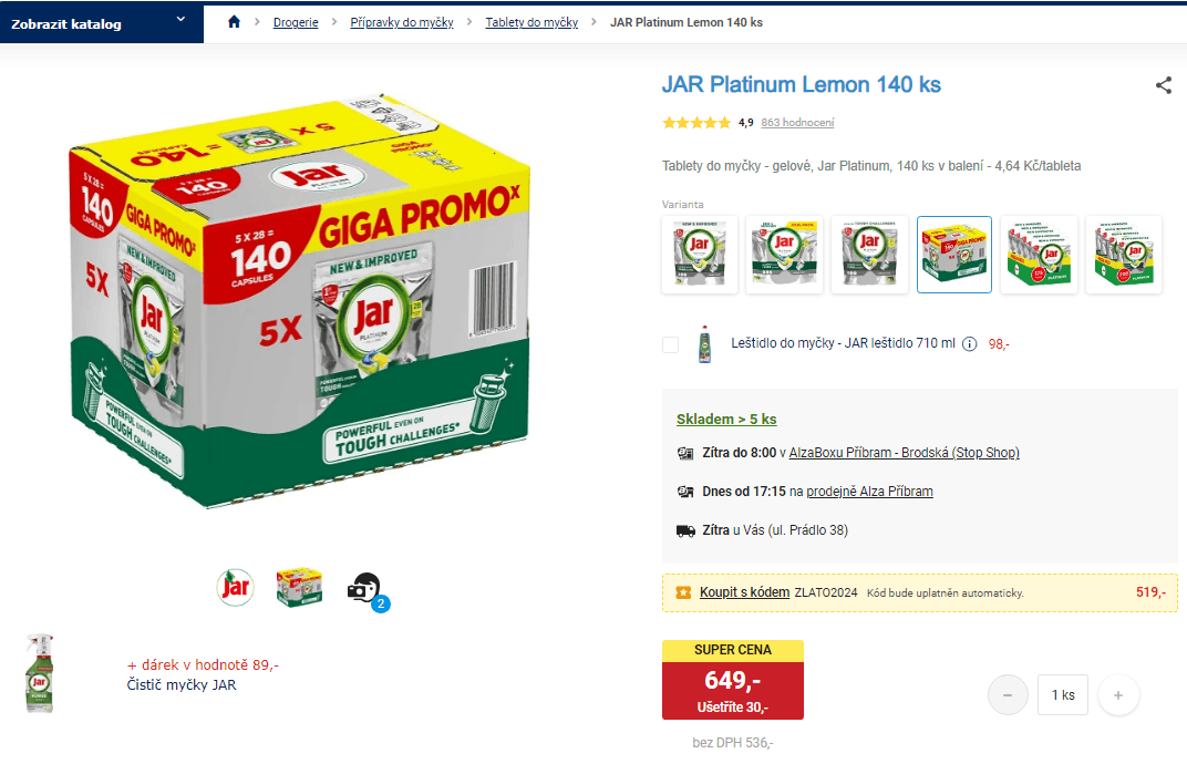 Kapsle JAR Platinum Lemon 140 ks