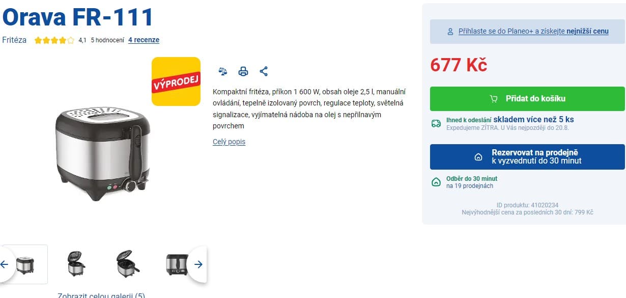 Fritéza Orava 2,5 litru oleje